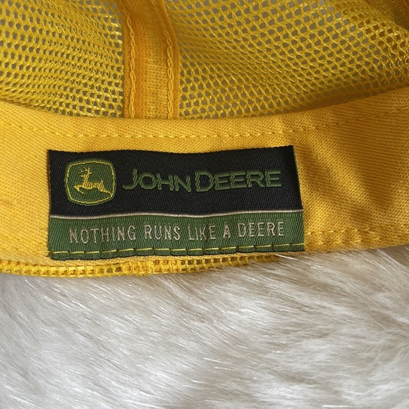 John Deere Vintage Square Patch Mesh Snapback Trucker Hat Retro Green Yellow - Picture 8 of 10